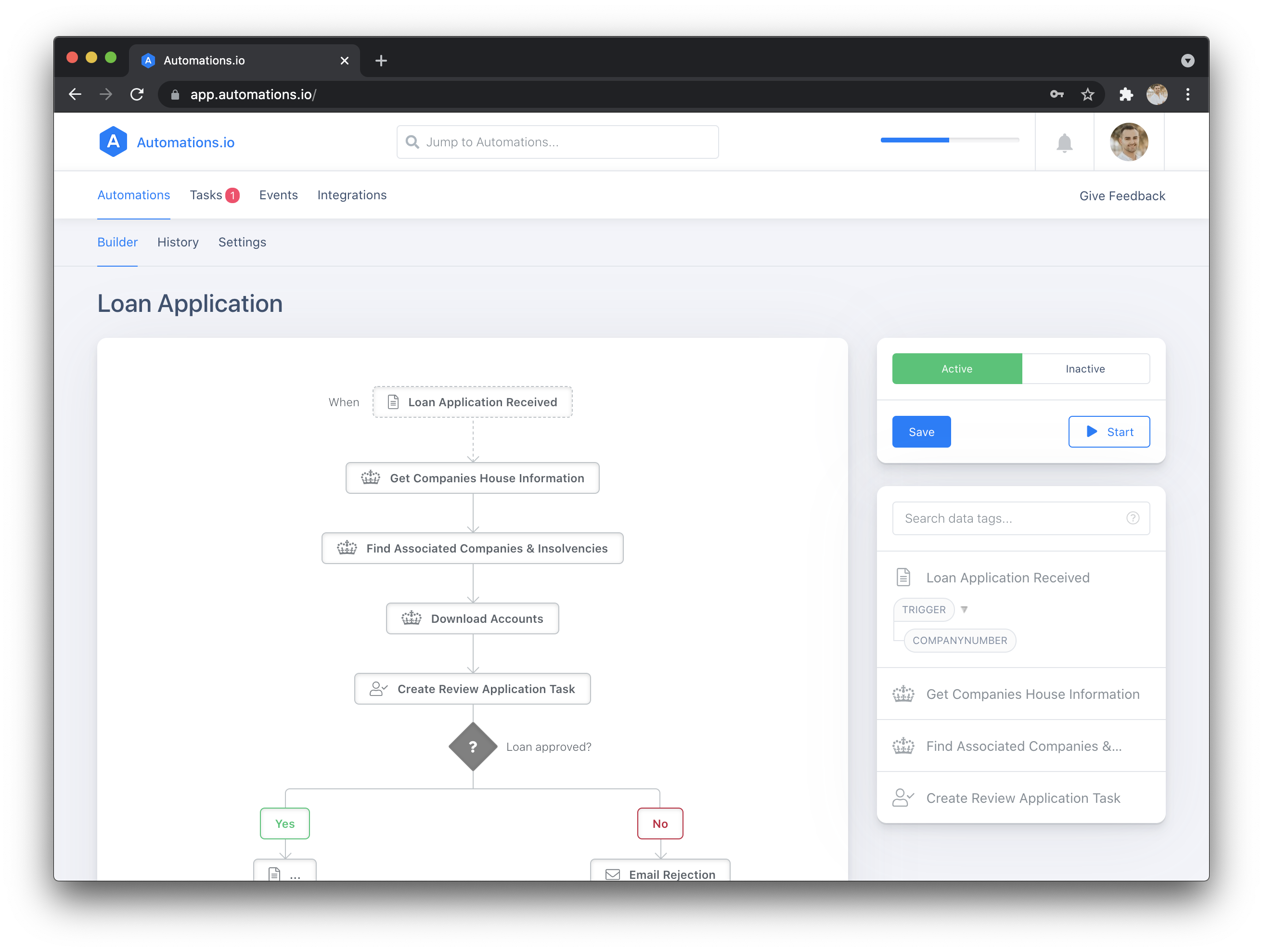 A loan application automation workflow